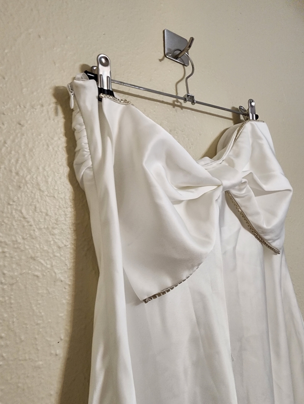 Lulus Luxe Crush White Satin Rhinestone Bow Strapless Midi Dress XL Wedding - Picture 10 of 11